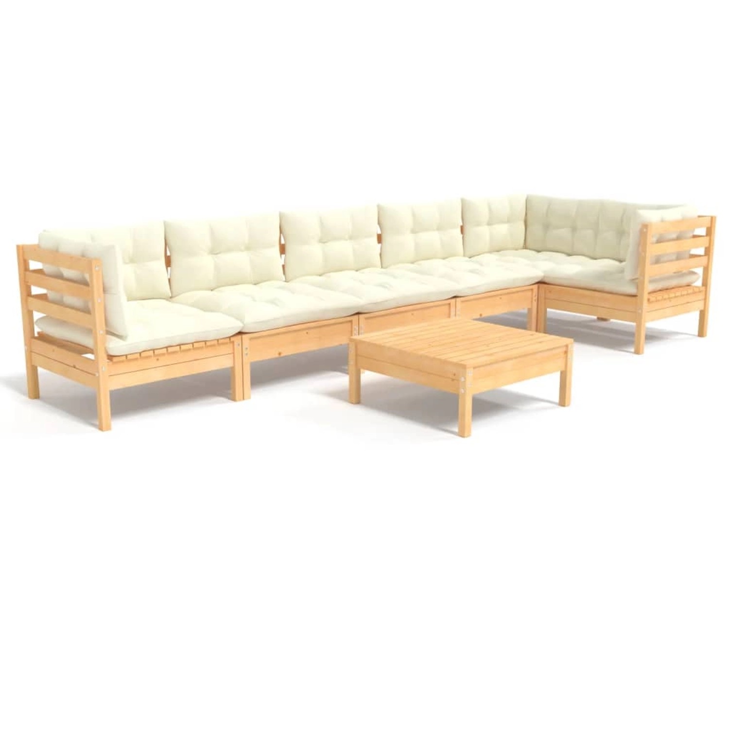 vidaXL 7-tlg Garten-Lounge-Set mit Creme Kissen Kiefernholz Modell 6