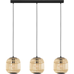 Eglo Hängeleuchte Bordesley, 3-flammig, schwarz/natur, Bambus-Holz Lampenschirme.