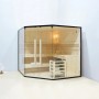Schwarze Home Deluxe Sauna SHADOW BIG XL für 6 Personen mit Glasfront und Fichtenholz.