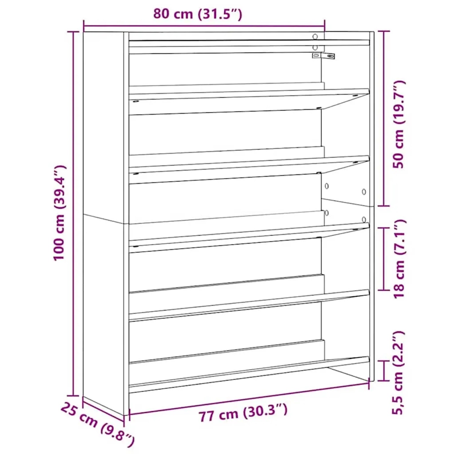 vidaXL Schuhregal Weiß 80x25x100 cm Holzwerkstoff 859896_9