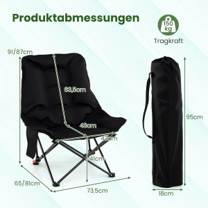 Costway Campingstuhl Faltbar Gepolstert mit 2-Stufig Rückenlehne