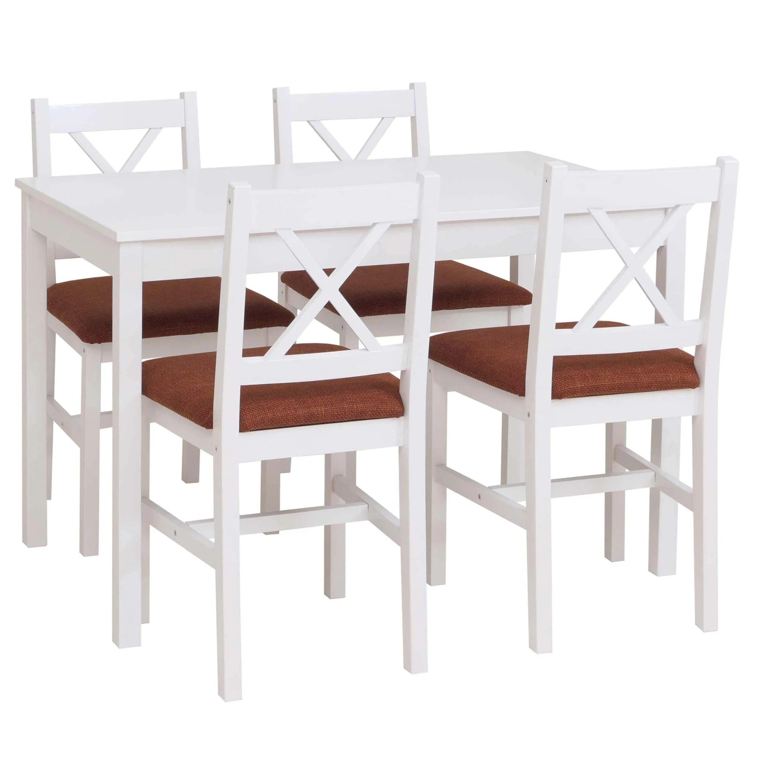 MCW Esszimmer-Set F77 Massiv-Holz Kiefer Stoff Landhaus 110cm Weiß Polster Terrakotta