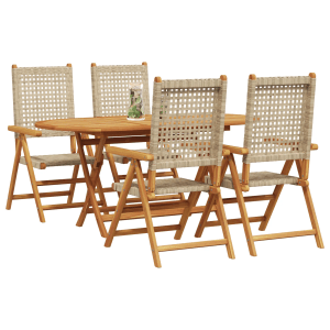 Beige 5-tlg. Garten-Essgruppe aus Akazienholz und Polyrattan von vidaXL.