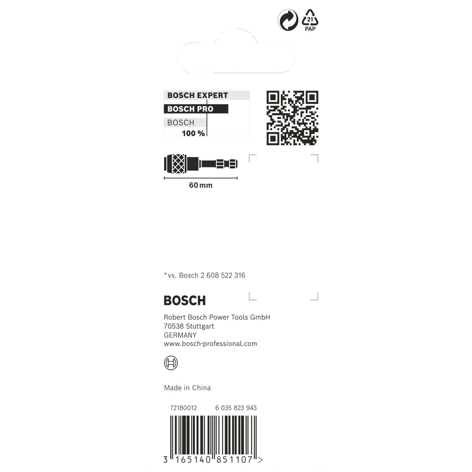 Bosch Schnellverschluss-Bithalter Impact Control, 60mm, metallisch, für schnellen Bitwechsel und festen Sitz.