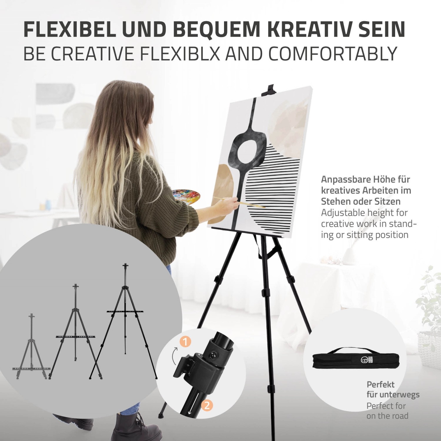 ECD Germany XXL Malset mit Staffelei und Zubehör. Künstler Acryl Zeichenset für Bastelfarben.