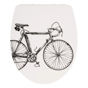 WC-Sitz mit Fahrrad-Motiv und Absenkautomatik, Duroplast, weiß.