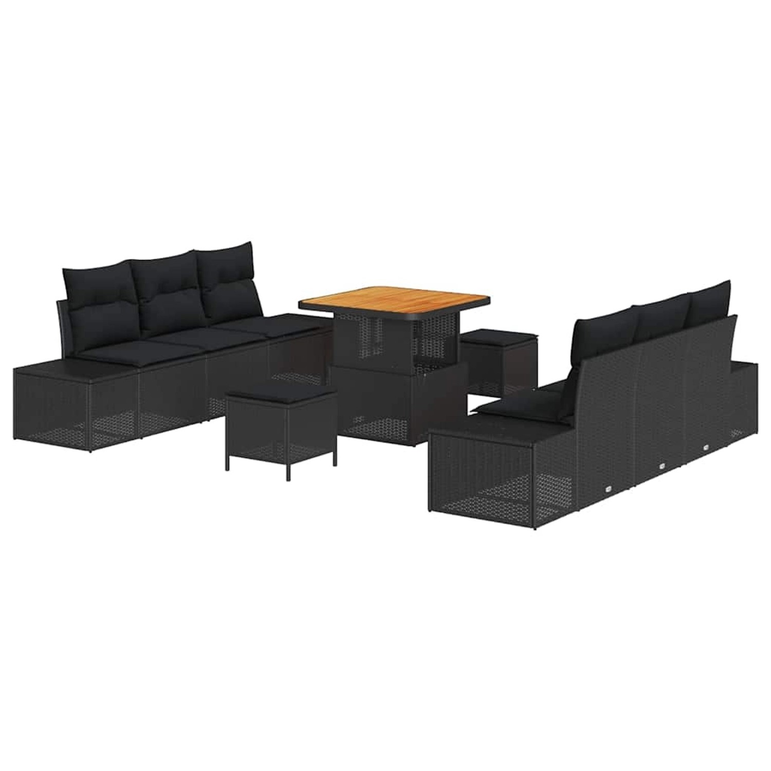 vidaXL 9-Teiliges Garten-Sofaset mit Kissen Schwarz Poly Rattan Akazie 3362 günstig online kaufen