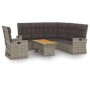 Graues 3-tlg. Garten Lounge Set aus Polyrattan mit Tisch, Ecksofa und Sessel inklusive Kissen.