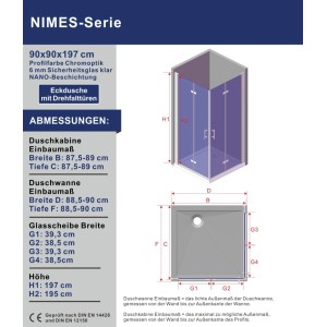 Aquabatos Eckeinstieg mit Falttüren Duschkabine 90x90x90 cm Badezimmer Duschabtrennung Eckdusche Rechteck Nano Beschichtung Glastür