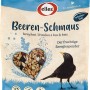 Verpackung Elles Beeren-Schmaus Wildvogel-Ergänzungsfutter mit Vogel-Abbildung und herzförmigem Sichtfenster.