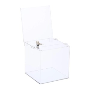 Relaxdays Losbox Acryl Transparent Abschließbar mit Blatteinschub 40,5 cm x 21 cm x 25 cm 1 kg