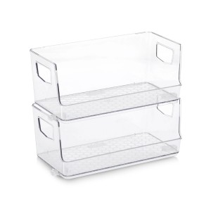 Zeller Aufbewahrungsboxen-Set, 2 transparente Kunststoffboxen, stapelbar mit Griffen.