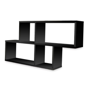 Schwarzes Coemo Wandregal Ernie mit 4 Fächern (100x20x53cm) aus Holz.