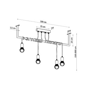 Schwarzer Sollux Lighting Kronleuchter Salamanca 4 mit vier Lampen und Stahlrahmen.