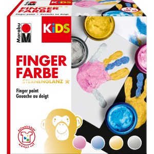 Marabu KiDS Fingerfarben Sternenglanz 4er Set mit Metallic-Effekt für Kinder ab 2 Jahren.