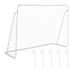 Relaxdays Fußballtor Stahl Weiß Mit Netz 153 cm x 217 cm x 75 cm 5,1 kg