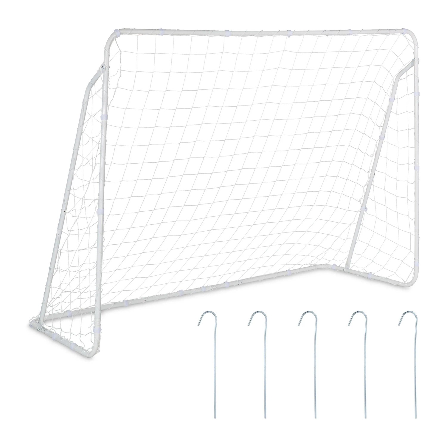 Relaxdays Fußballtor Stahl Weiß Mit Netz 153 cm x 217 cm x 75 cm 5,1 kg