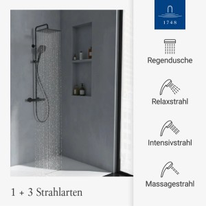 Villeroy & Boch Elody Duschsystem Komplettset mit Drei Strahlarten Schwarz Matt