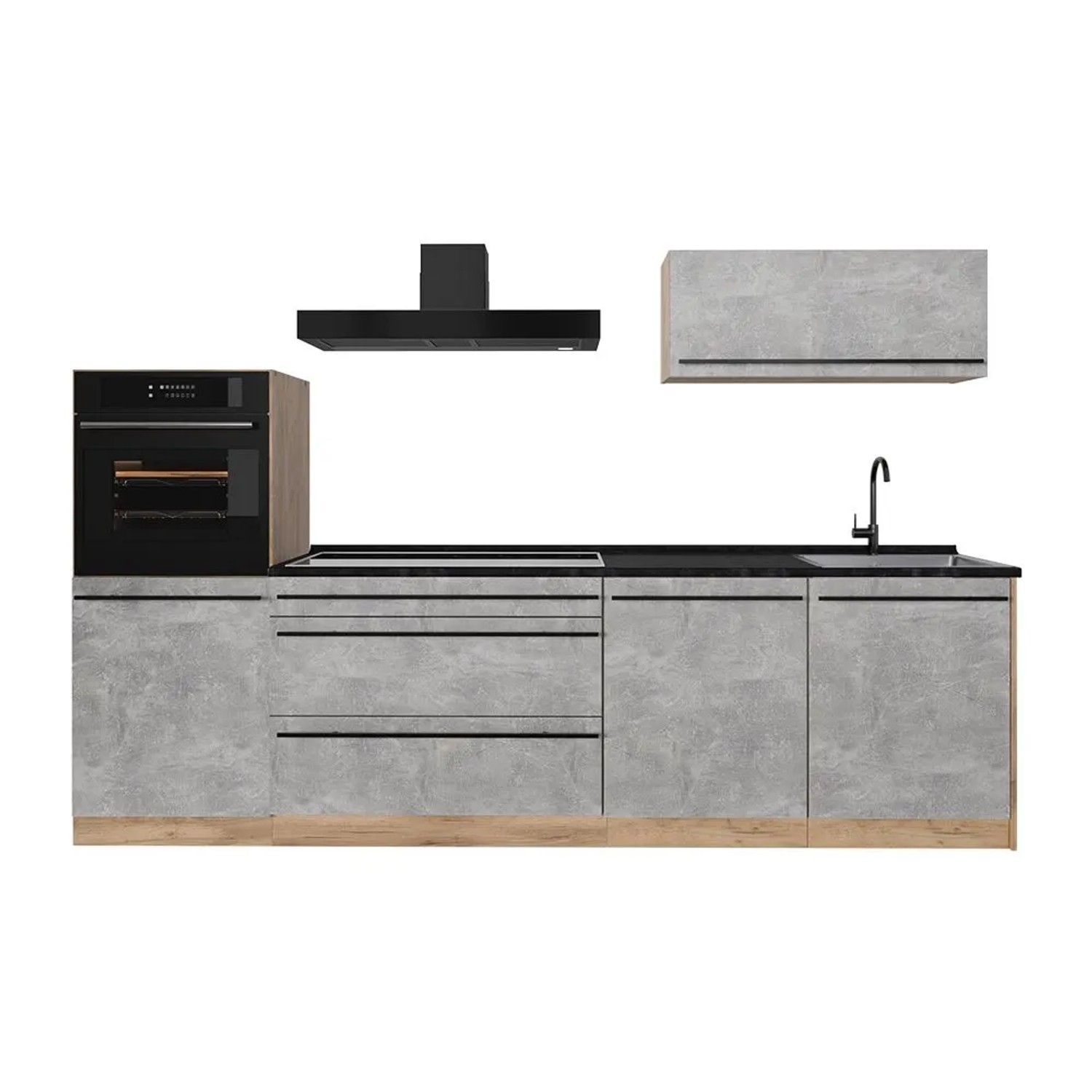 Vicco Küchenzeile R-Line Beton/Goldkraft Eiche 280 x 143 ohne Arbeitsplatte Art Nr 67256