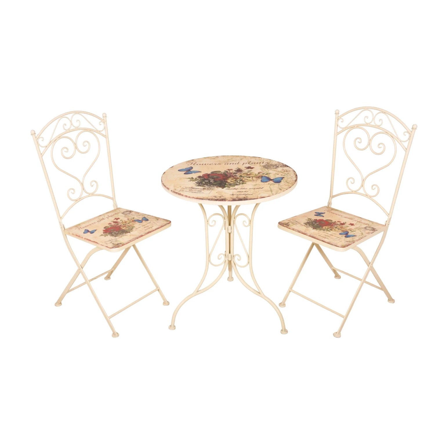 DELUKE Bistro-Set GRETA 3-tlg. Altweiß Stahl Balkonset Gartenmöbel-Set Bistrotisch mit 2 Stühlen Outdoor Sitzgruppe