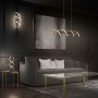 Goldfarbige Trio LED-Pendelleuchte Sequence, 104,5 cm, im Wohnraum.