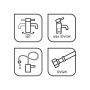 Icons der baliv Küchenarmatur KI-1330: 360° schwenkbar, UBA/DVGW-Zertifizierung, flexibler Schlauch, DVGW-Anschlussschlauch.
