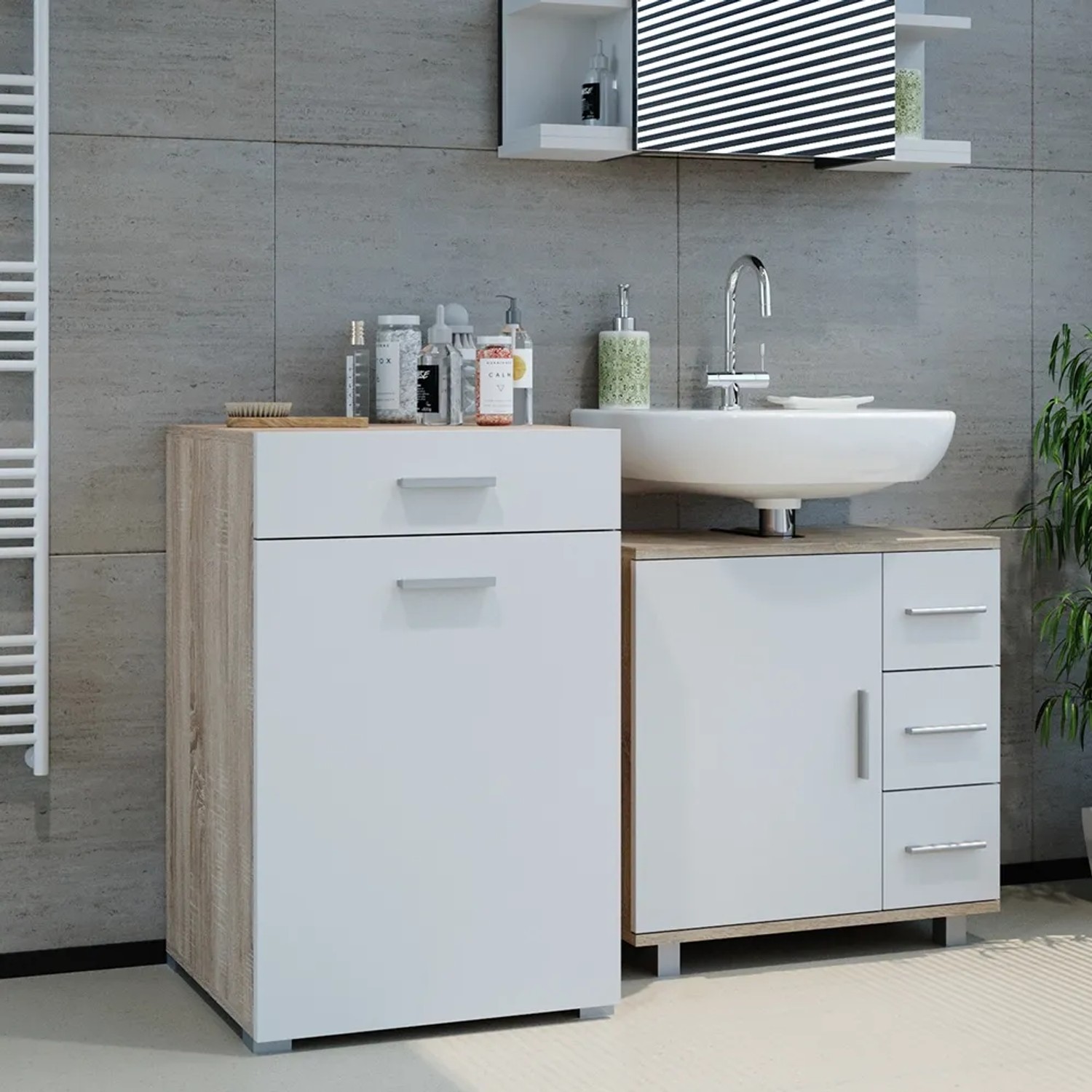 Vicco Badschrank Matteo in Sonoma/Weiß (50x79 cm) für stilvolle Badgestaltung und mehr Stauraum.