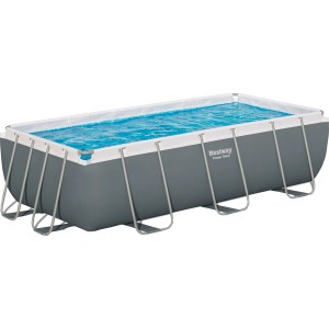 Bestway Stahlrahmenpool-Set Power Steel, 404x201x100 cm, eckig, grau, mit Wasserfüllung.