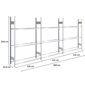 Verzinktes PROREGAL Reifenregal Tire Pro, 200x390x43cm, 3 Ebenen für bis zu 18 Reifen pro Ebene.