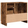 Waschbeckenunterschrank Altholz-Optik, Holzwerkstoff, Innenansicht mit Fächern und Türscharnier.