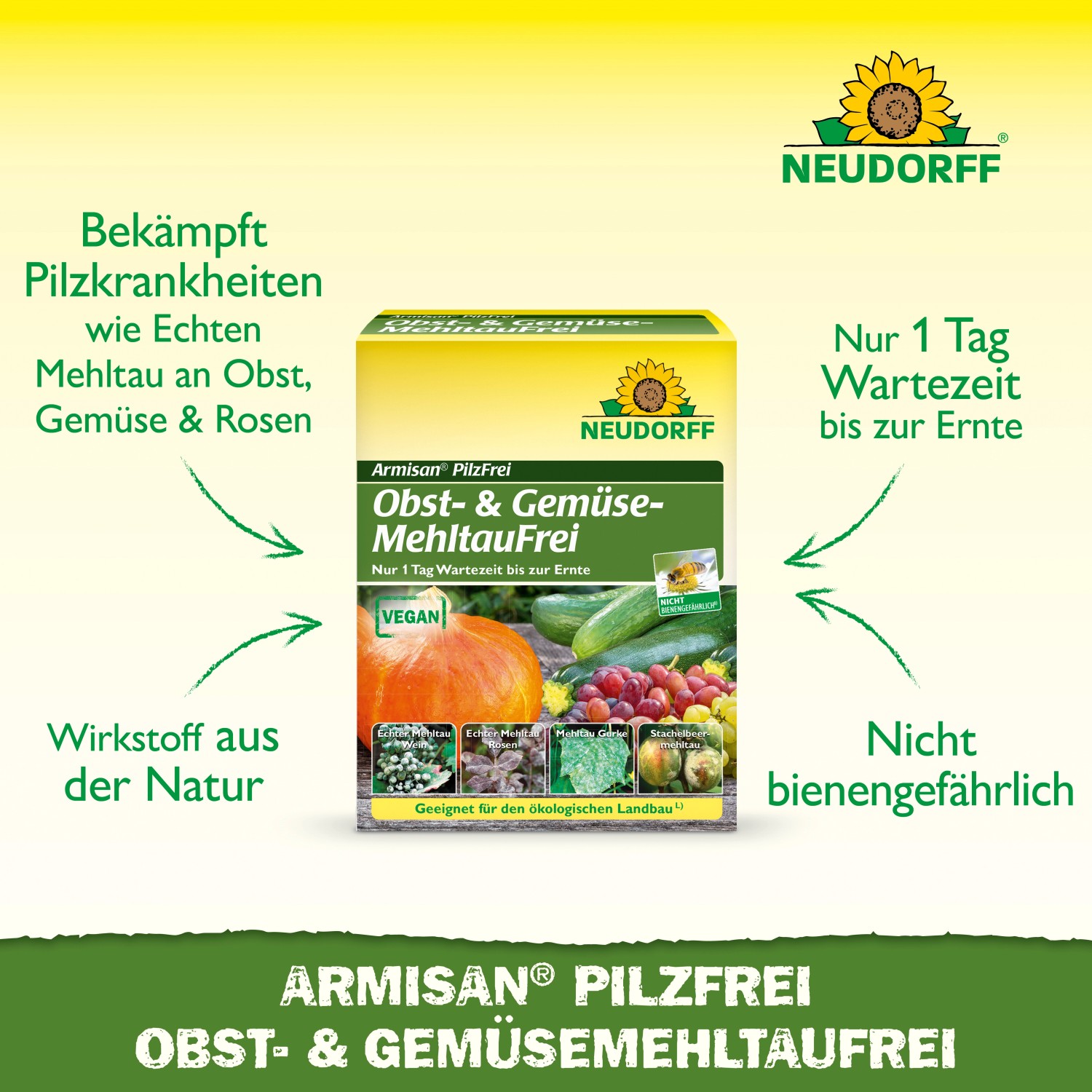 Neudorff Armisan Pilzfrei gegen Mehltau an Obst und Gemüse, 50g Packung.