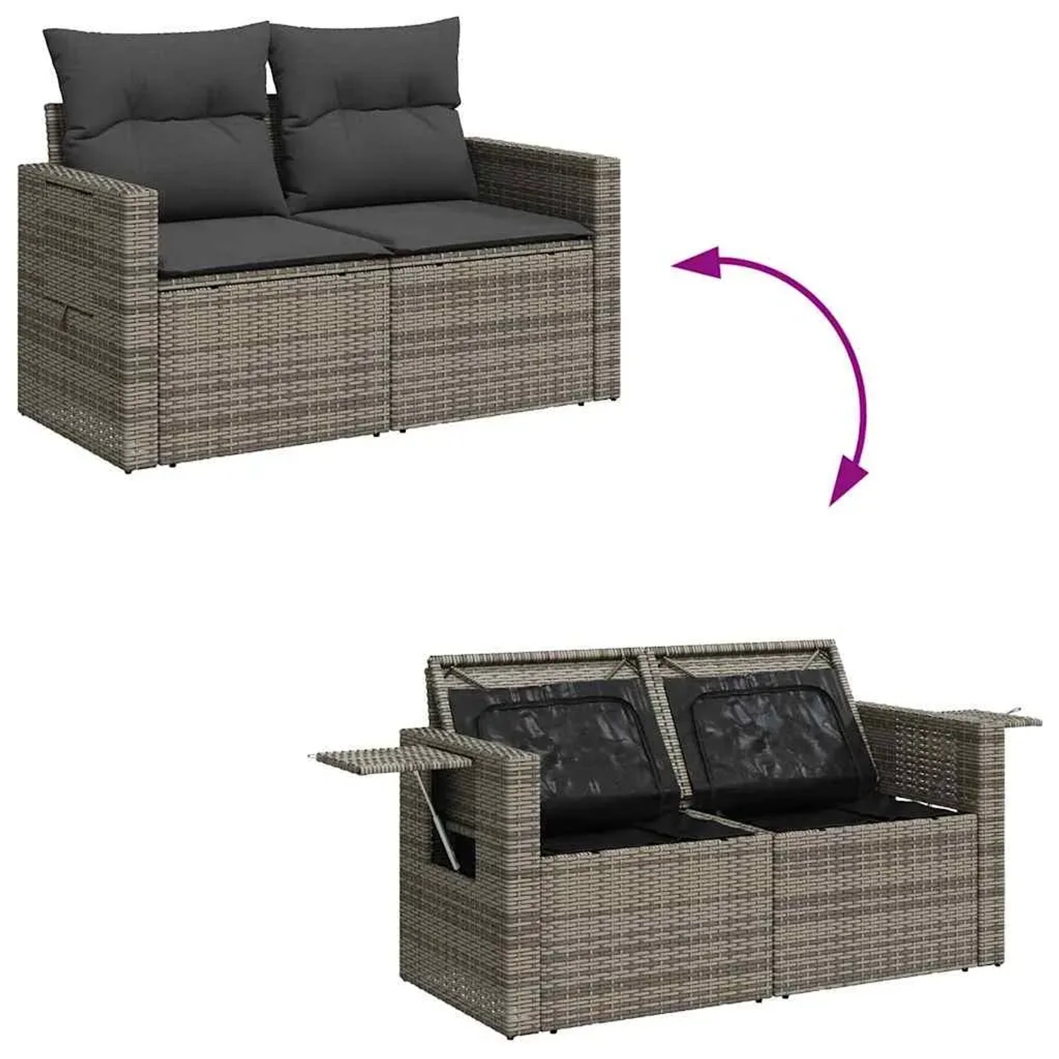 Graues vidaXL Garten-Sofa-Set aus Poly Rattan mit Stauraum, 13-teilig. Gartenmöbel für Terrasse und Garten.