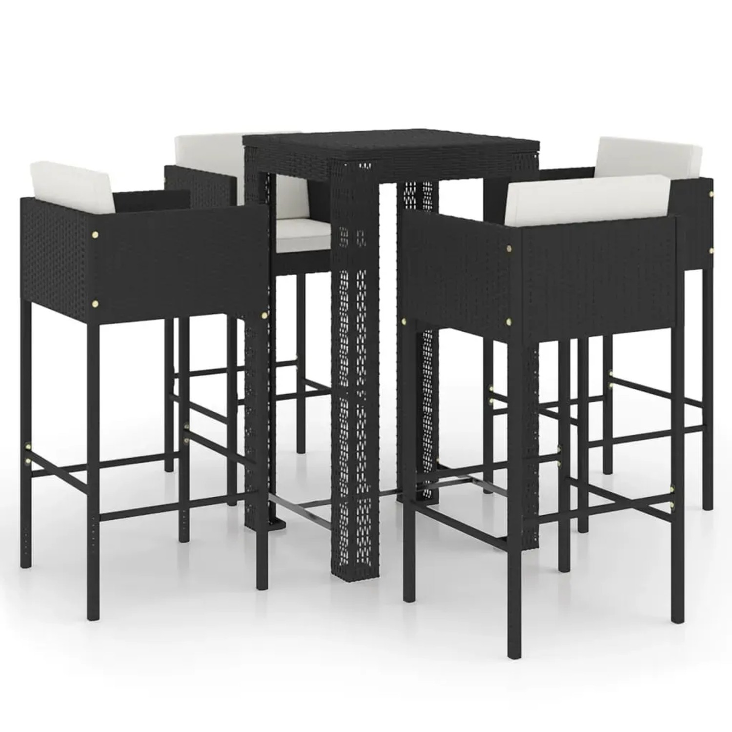 vidaXL 5-Tlg Gartenbar-Set mit Kissen Poly Rattan Schwarz 3094781