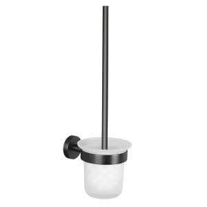 Tesa Moon WC-Bürstengarnitur in Graphit mit Glasbehälter, zur Wandmontage.