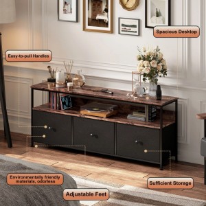 PXloue TV-Schrank  108x30x57cm mit 3 Schubladen aus Stoff und LED-Lichtern