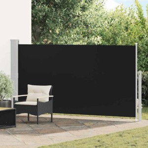 Schwarze vidaXL Seitenmarkise (160x300 cm) als Wind- und Sichtschutz auf Terrasse.