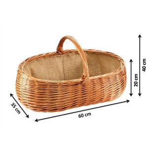 Ovaler Kaminholzkorb aus Weide mit Jutefutter und Tragegriff. Naturprodukt für Kaminholz oder als Deko-Korb.