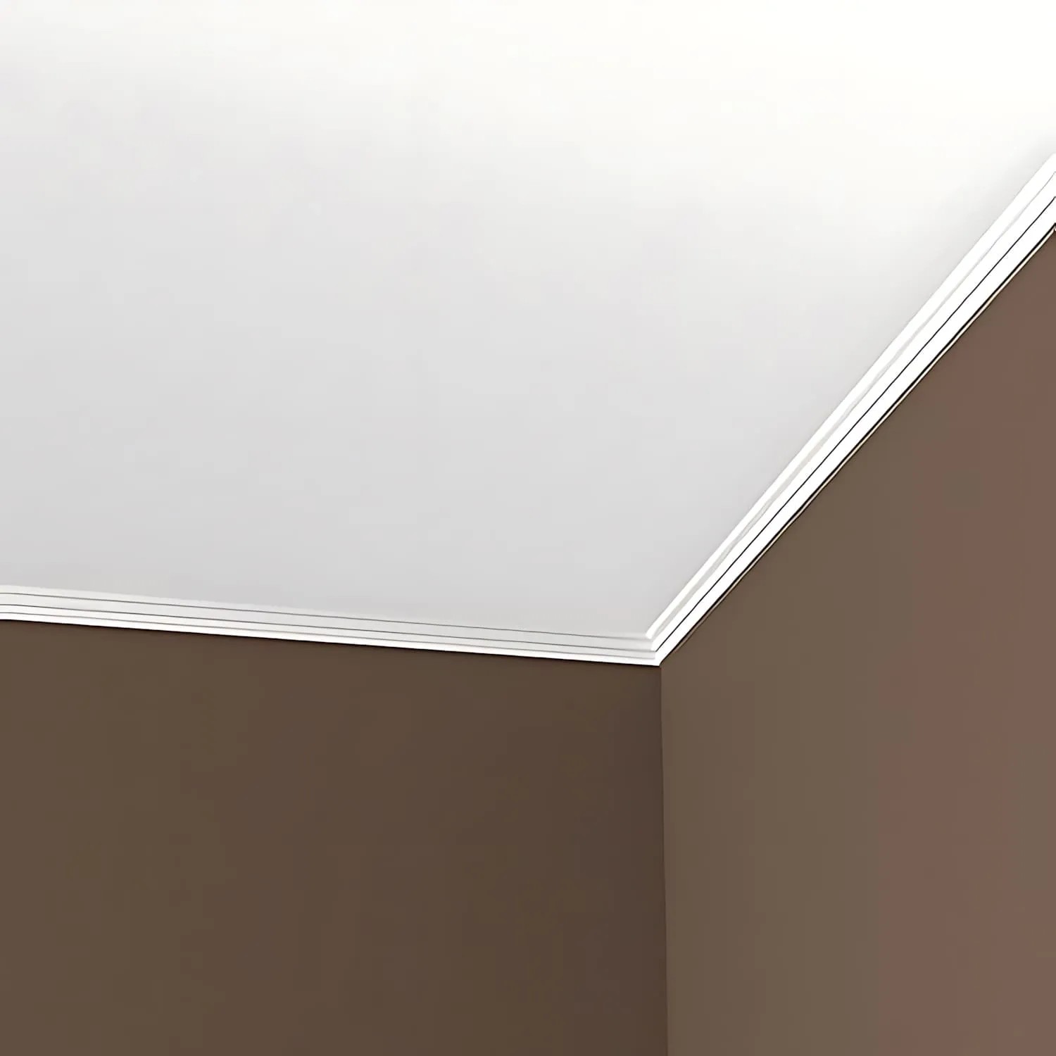 Weiße PROFHOME Eckleiste als Deckenabschluss im Raum, 10er Set (20 m).