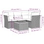 vidaXL 5-tlg. Garten-Sofagarnitur, schwarzes Poly Rattan mit Kissen und Tisch. Gartenmöbel mit Maßangaben.