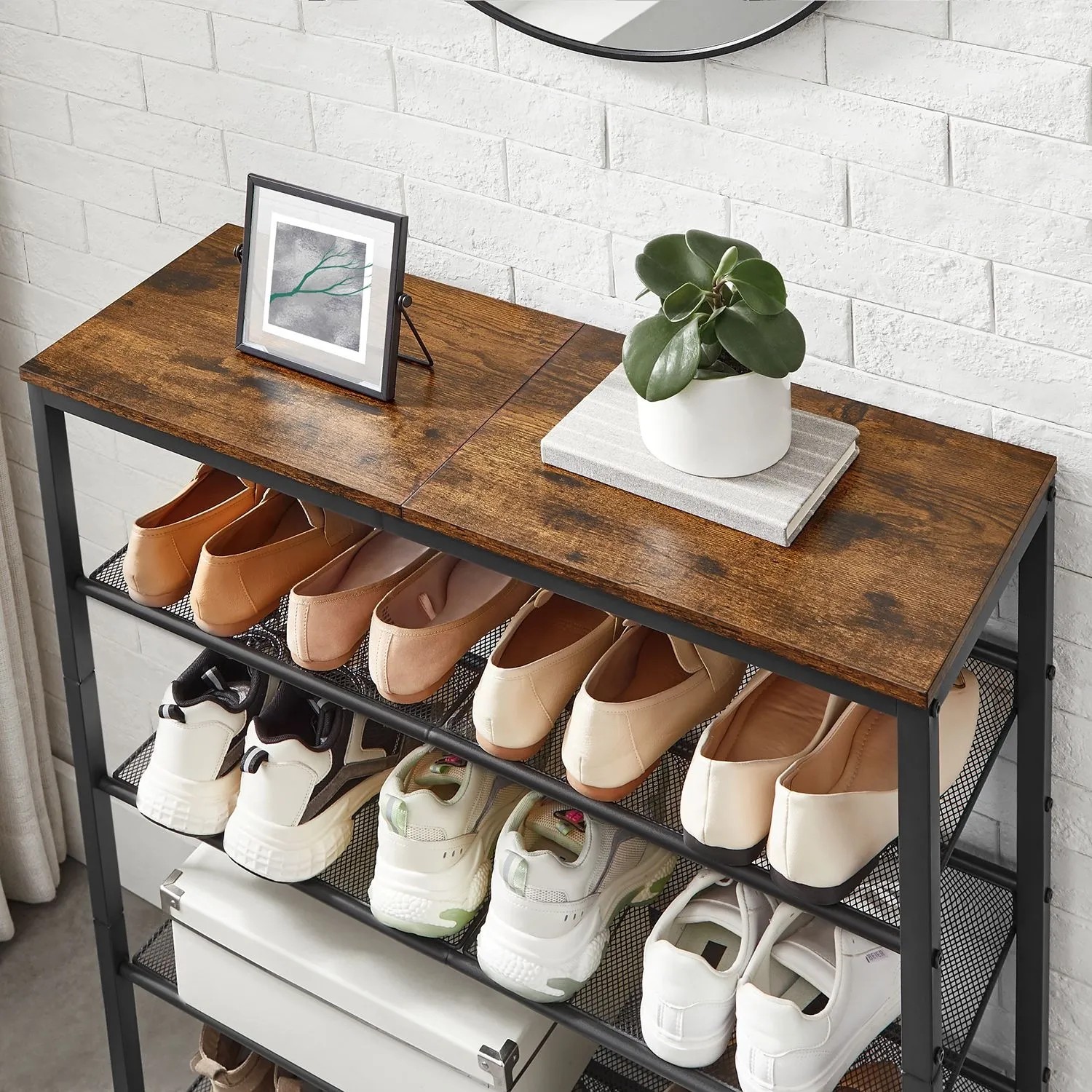 Vasagle Schuhregal mit 5 Ebenen in Braun-Schwarz, bietet Platz für Schuhe und Deko.