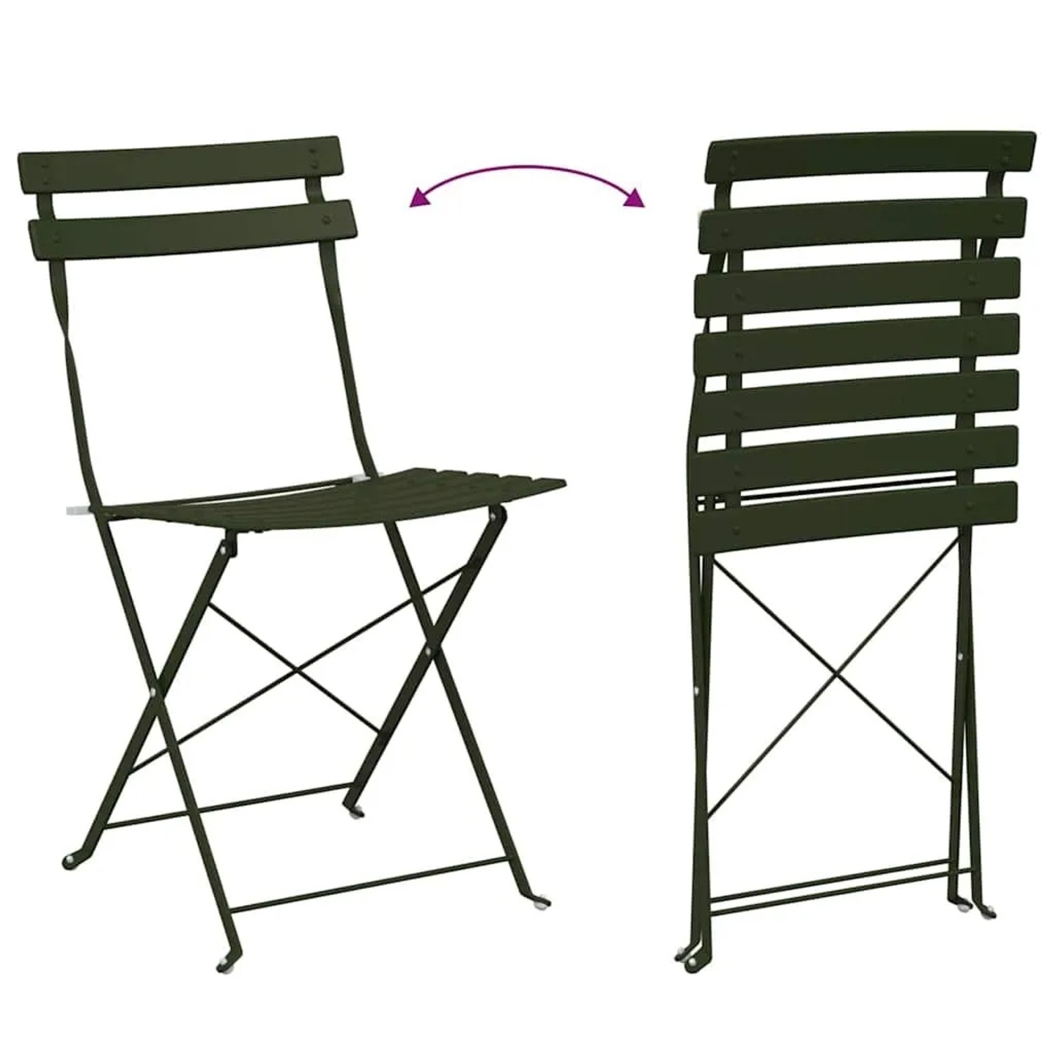 vidaXL Garten Klappstuhl 2er Set, grün, Stahl, platzsparend zusammenklappbar.