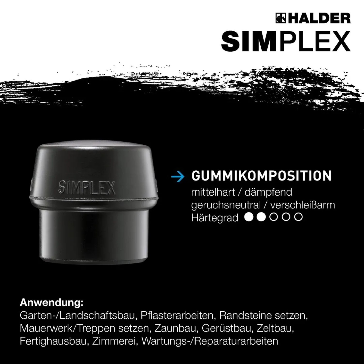 Halder Simplex Schonhammer, Ø 60 mm, Gummi schwarz, kurzer Stiel