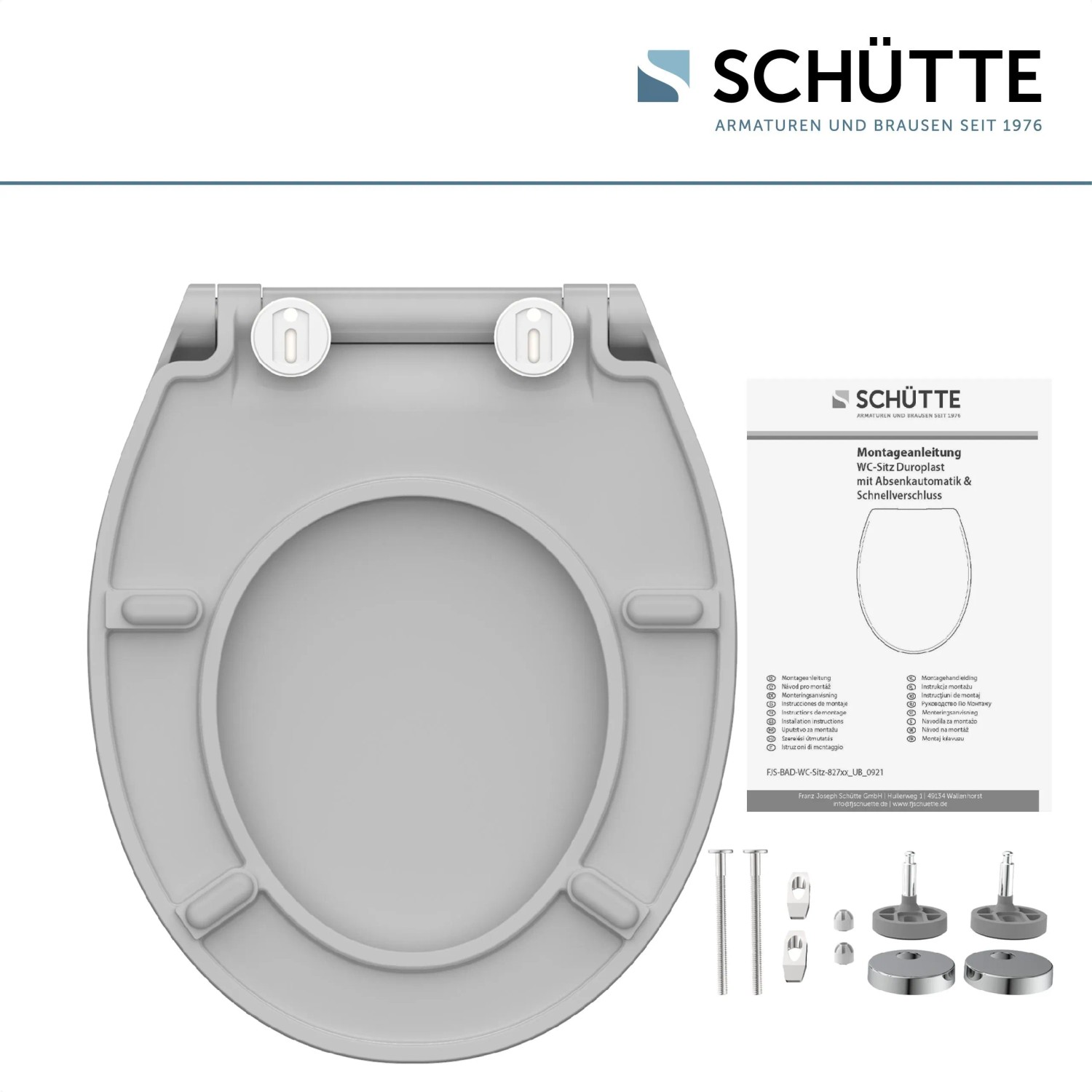 Schütte WC-Sitz Slim Grey Duroplast mit Absenkautomatik und Schnellverschluss.