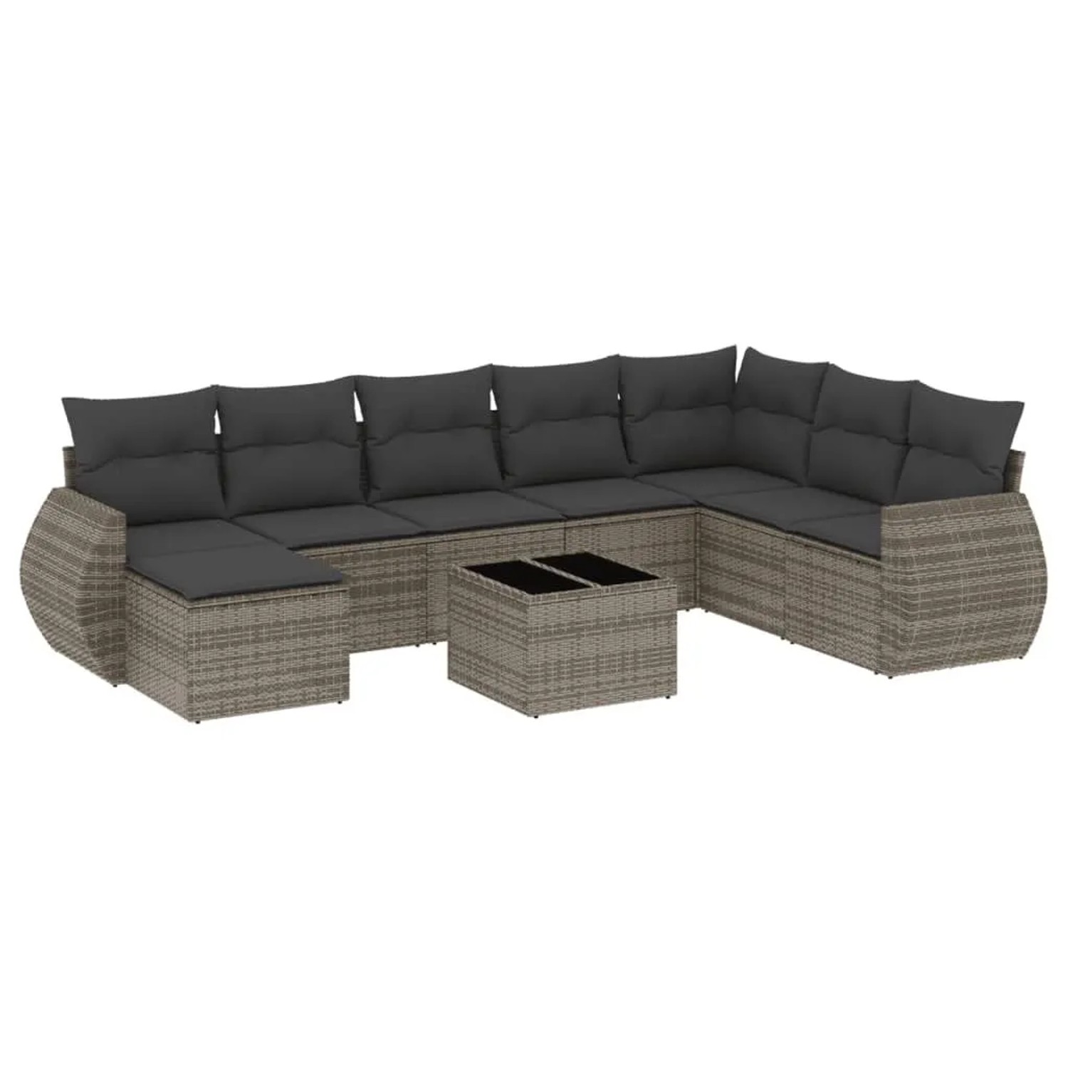 vidaXL 9-Tlg Garten-Sofagarnitur mit Kissen Grau Poly Rattan 3221769