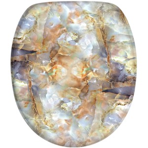 Sanilo WC-Sitz Marmor Braun mit Absenkautomatik, Toilettendeckel aus Holz.