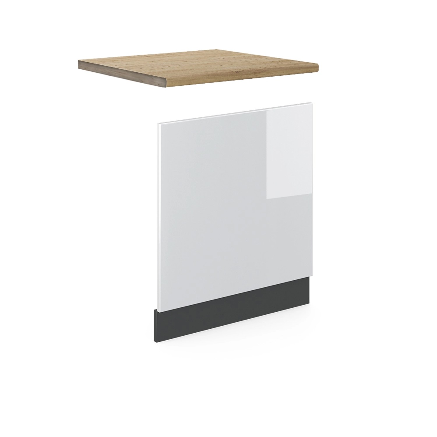 Vicco Frontblende R-Line Geschirrspüler Fronttür Weiß Hochglanz/Anthrazit 60 cm AP Eiche
