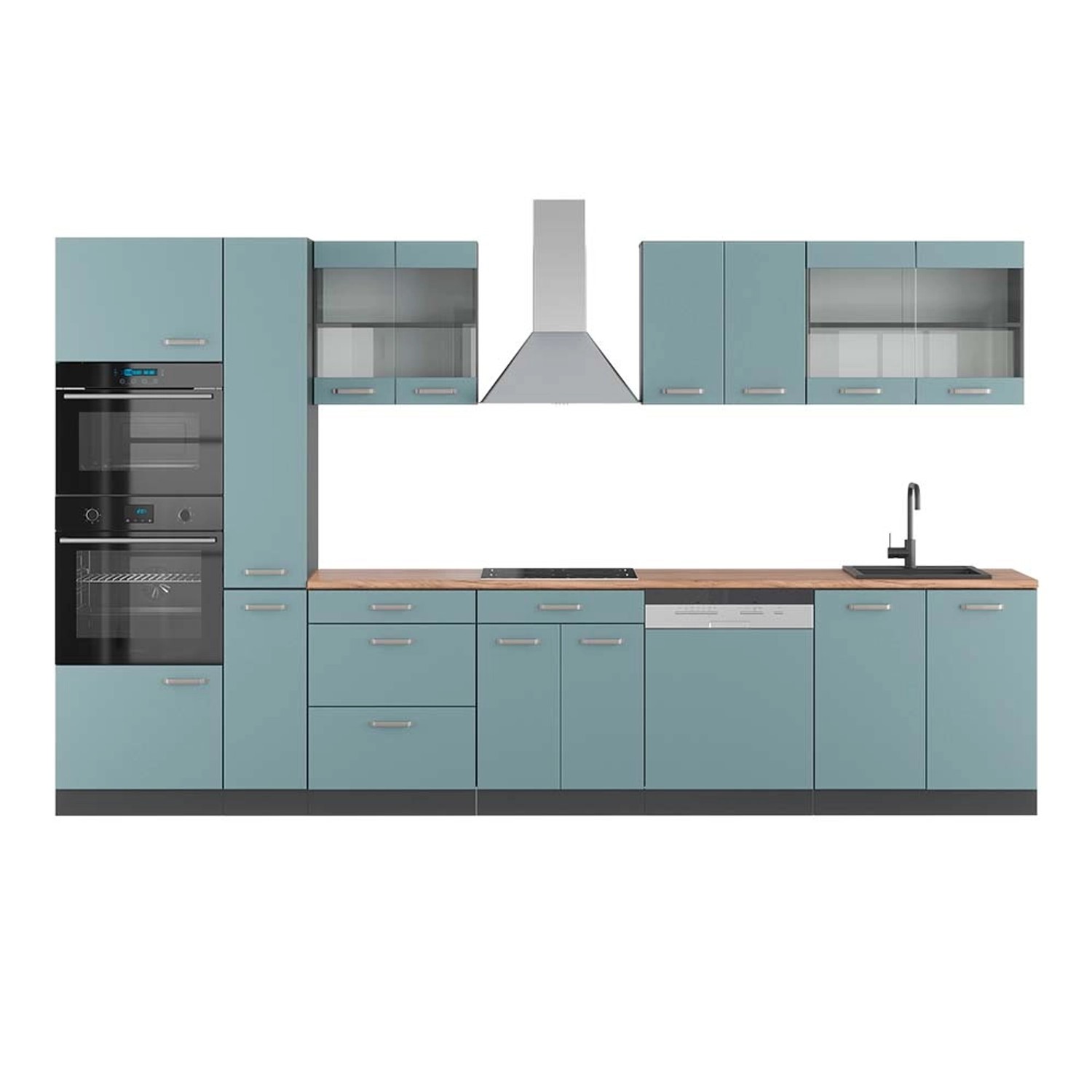 Thumbnail - Vicco R-Line Küchenzeile Blau-Grau/Anthrazit 350 cm mit HochschrankAP Eiche