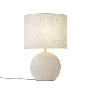 Beige QAZQA Japandi Tischleuchte Timo mit Leinenschirm für Innenräume.