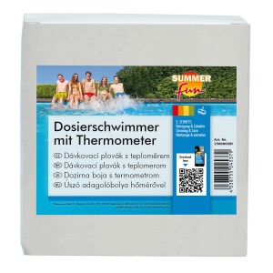 Verpackung Summer Fun Dosierschwimmer mit Thermometer für Poolpflege.