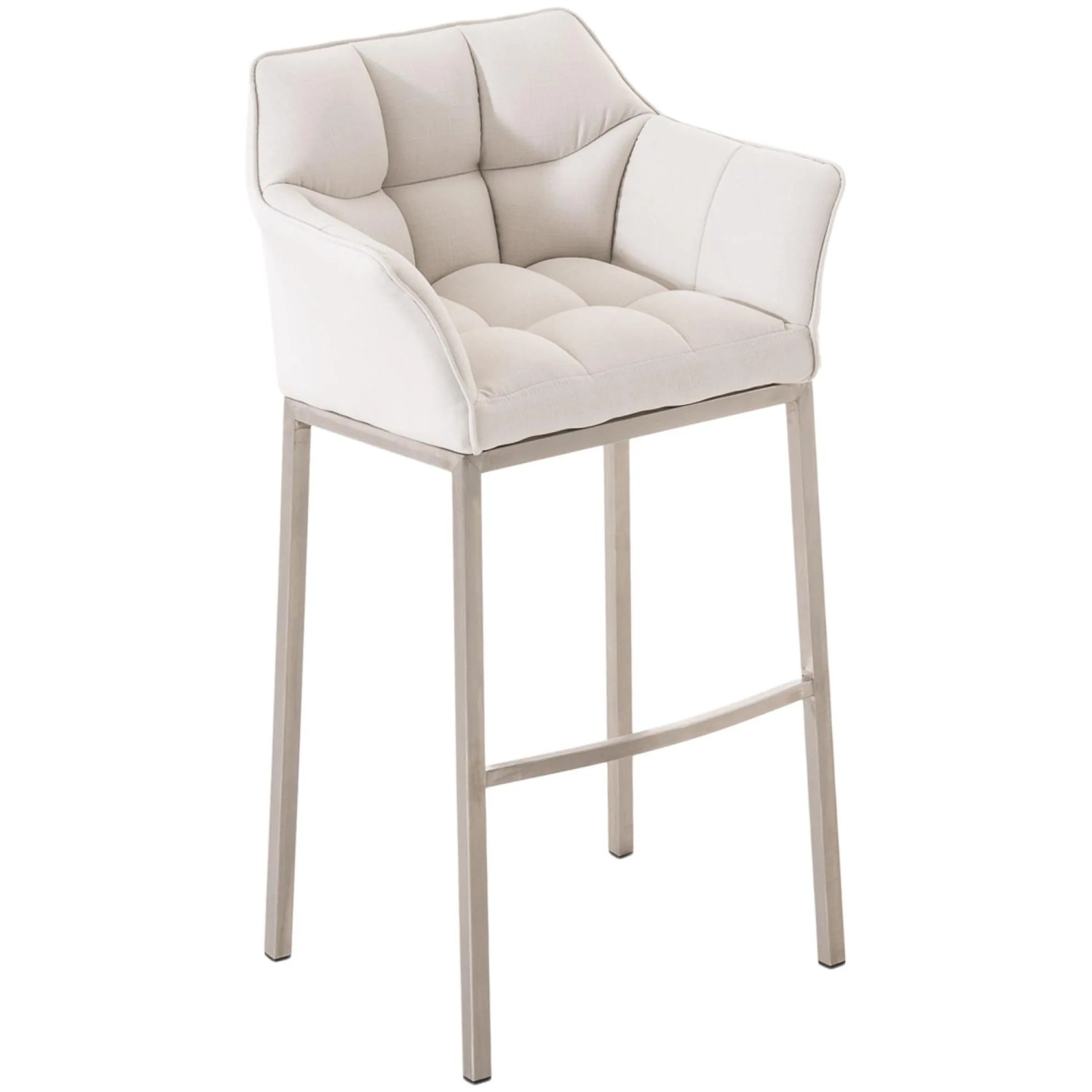 DELUKE Barhocker GIBEL Stoff Weiß 64x48x110cm Silber Barstuhl Mit Lehne Tresenhocker Tresenstuhl